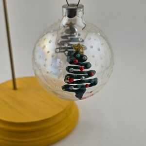 Vintage Christmas Ornament Iridescent‎ Glass Tree Hand Painted Holiday Decor